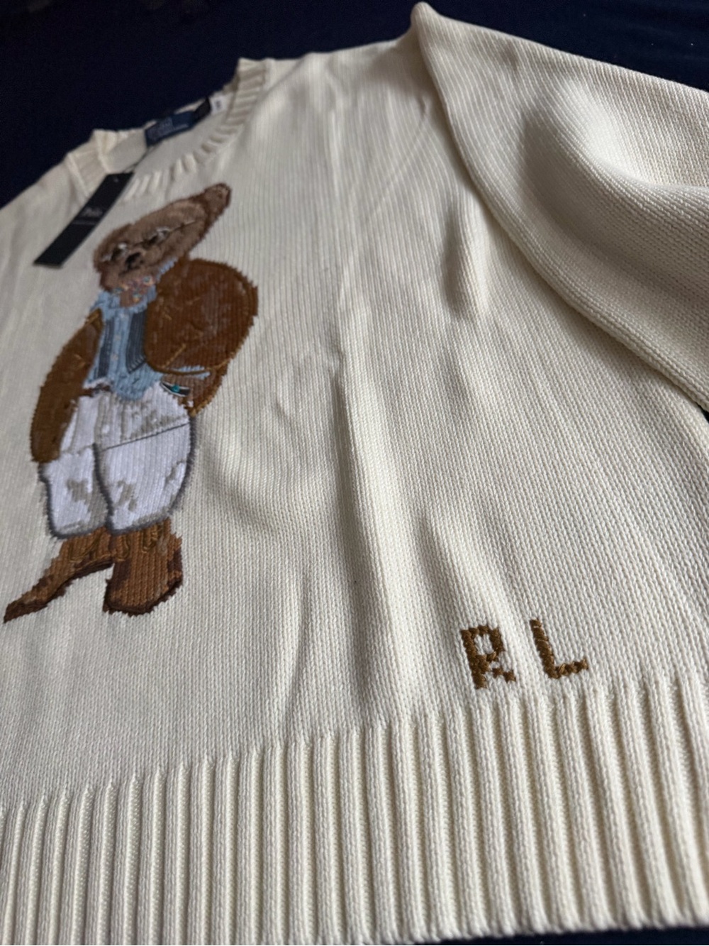Ralph Lauren Cream Crewneck Sweater with Polo Bear Intarsia - Picture 5 of 9